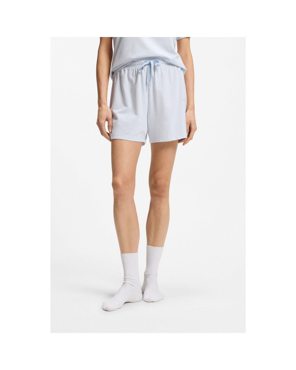 Boss Blue Stretch-Cotton Pyjama Shorts With Branded Cords