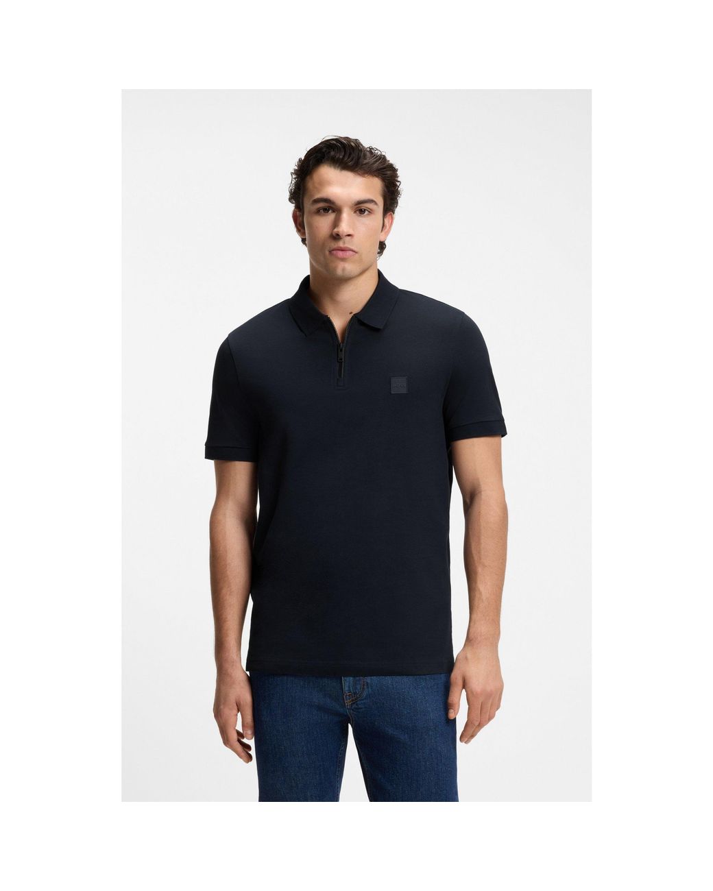 Boss Black Stretch-Cotton Slim-Fit Polo Shirt With Logo Patch for men