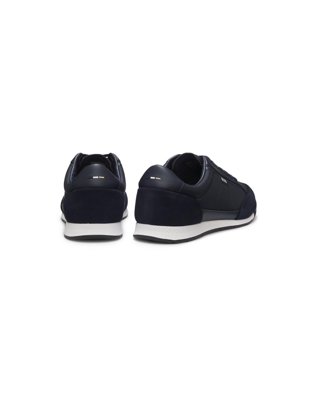 Boss Blue Suede-Trim Trainers With Ribbed Sole for men