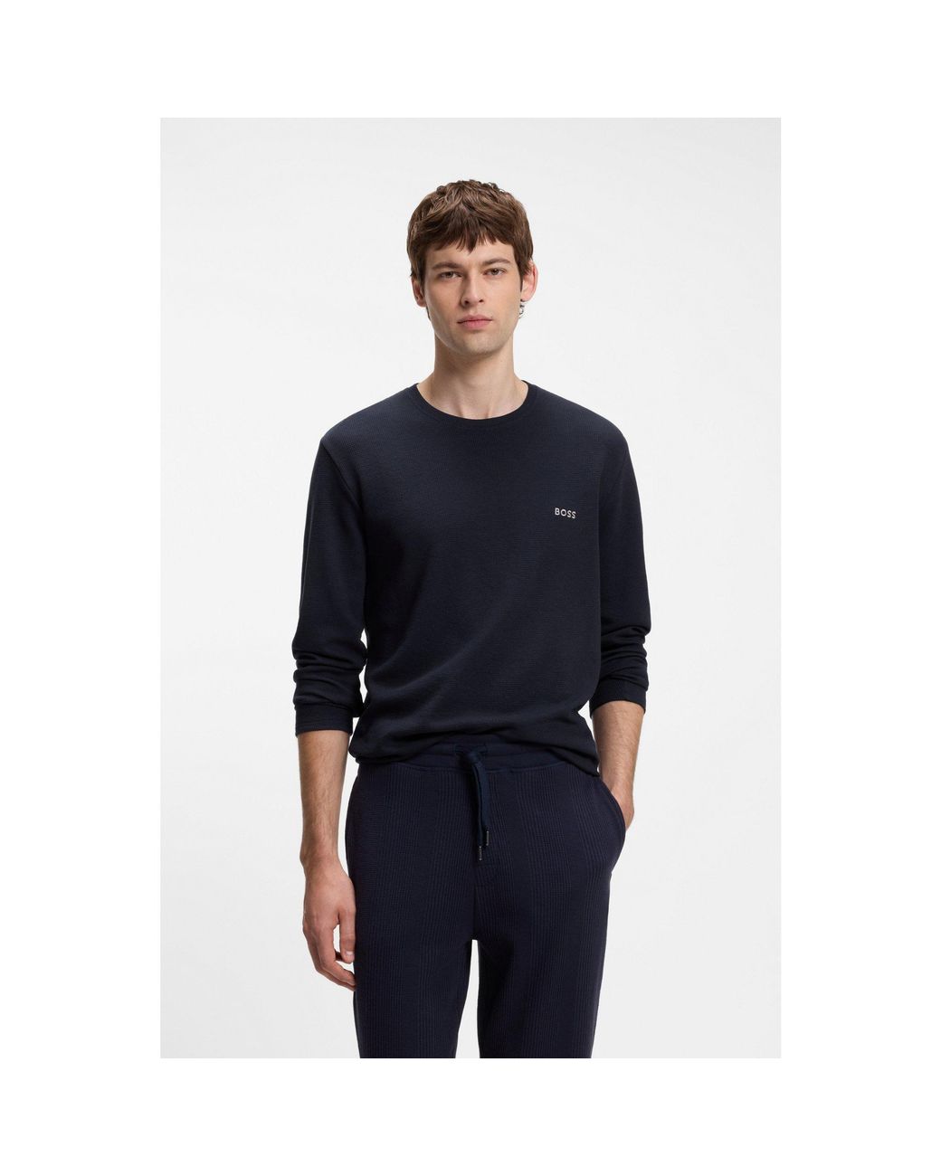 Boss Blue Ottoman Pyjama T-Shirt With Embroidered Logo for men