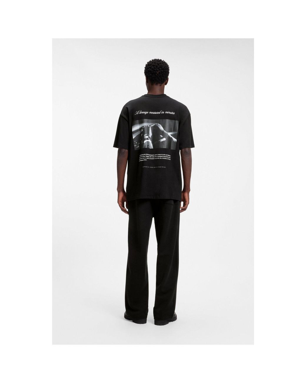 HUGO Black Oversize-Fit Cotton T-Shirt With Mixed Branding for men
