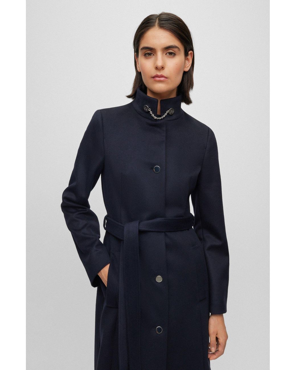 BOSS by HUGO BOSS Belted Coat In Virgin Wool And Cashmere in Black | Lyst UK