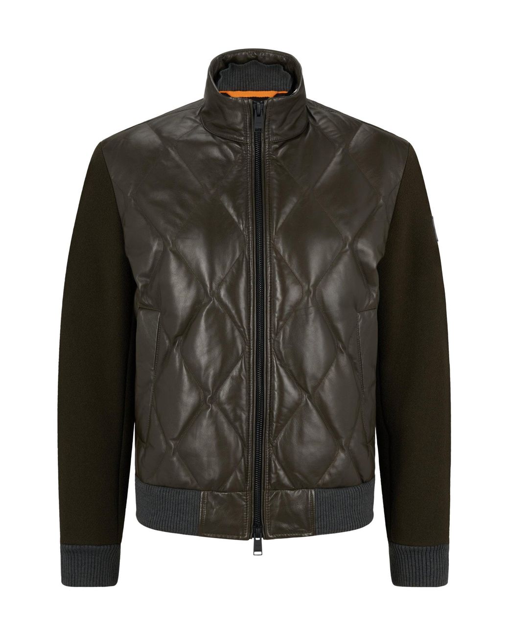 BOSS by HUGO BOSS Quilted-leather Jacket With Wool-blend Sleeves in ...