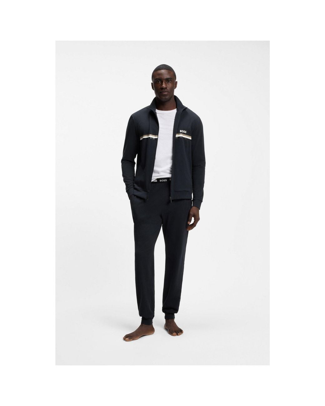 Boss Black Stretch-Cotton Tracksuit Set With Logo And Signature Stripe for men