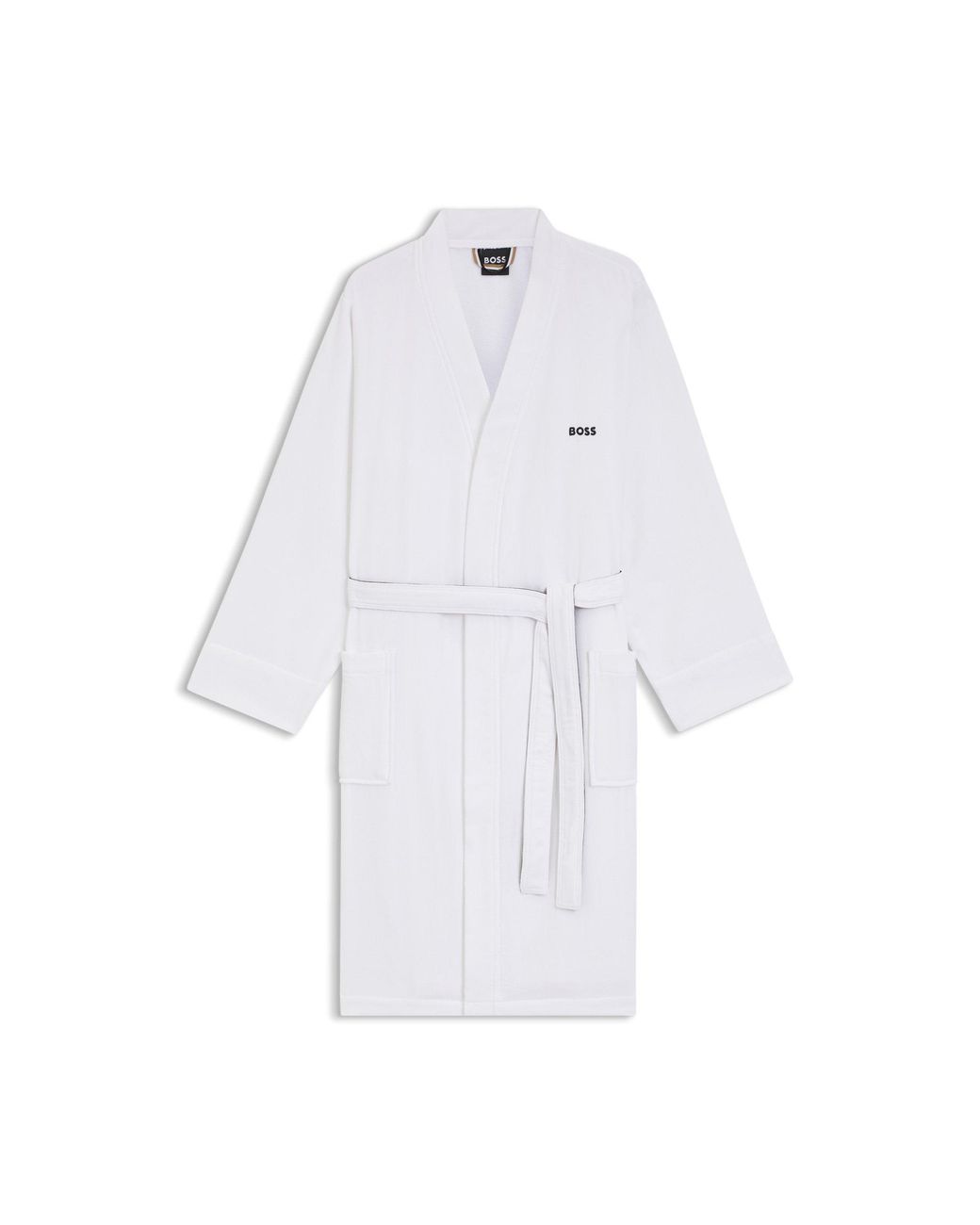 Boss White Cotton Dressing Gown With Signature-Stripe Belt