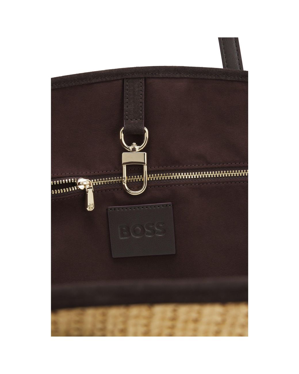 BOSS Raffia Tote Bag With Leather Trims in Metallic | Lyst UK