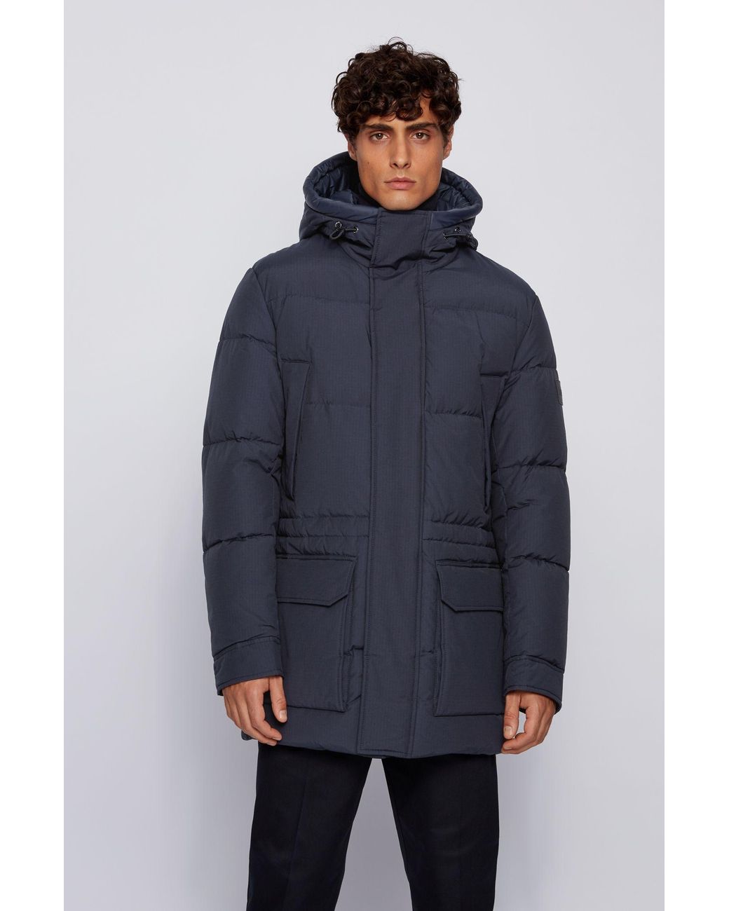BOSS by Hugo Boss Water Repellent Down Jacket In Cotton Blend Fabric in ...