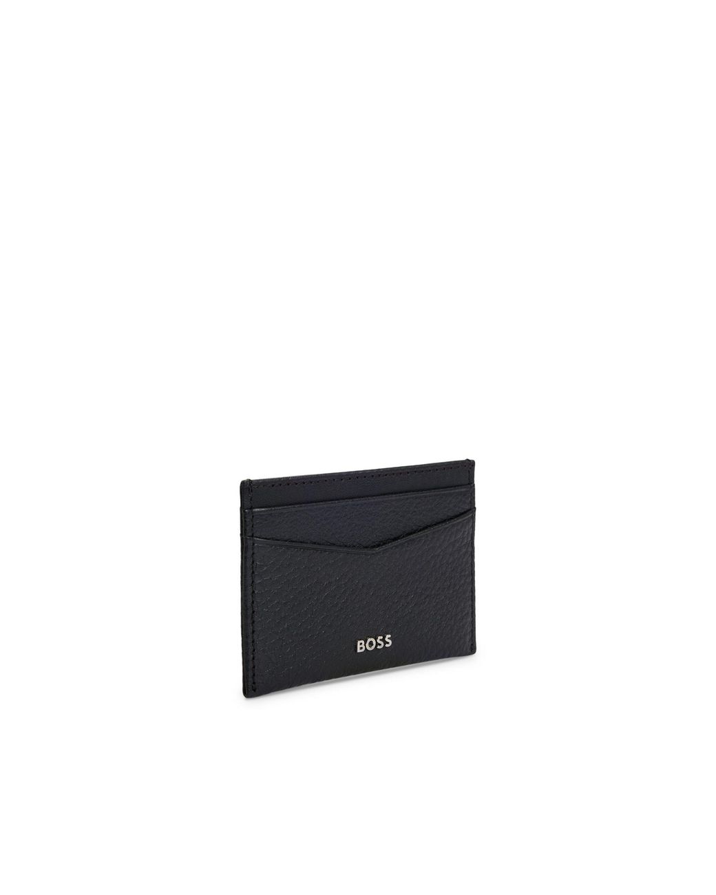 Boss Black Grained-Leather Card Holder With Metal Logo for men