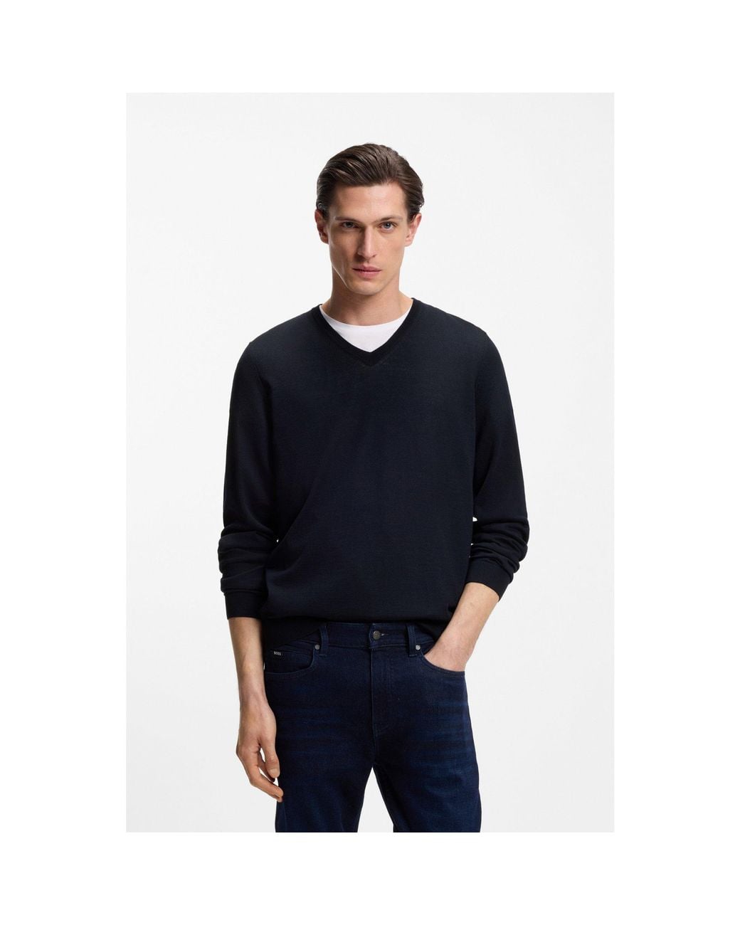 Boss Blue V-Neck Sweater for men