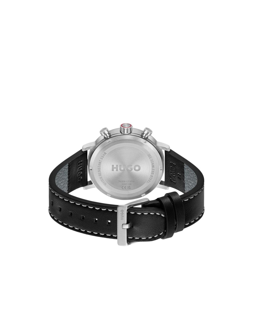 HUGO Black #Takeoff-Dial Watch With Stitched Leather Strap for men