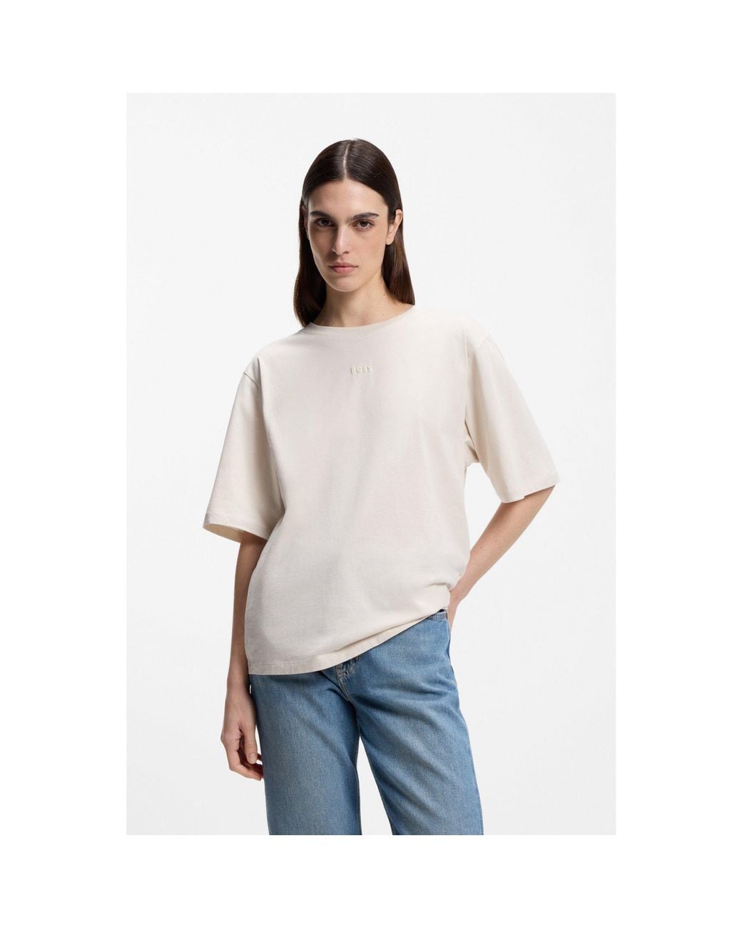 Boss White Oversized-Fit Cotton T-Shirt With Puff-Print Logo