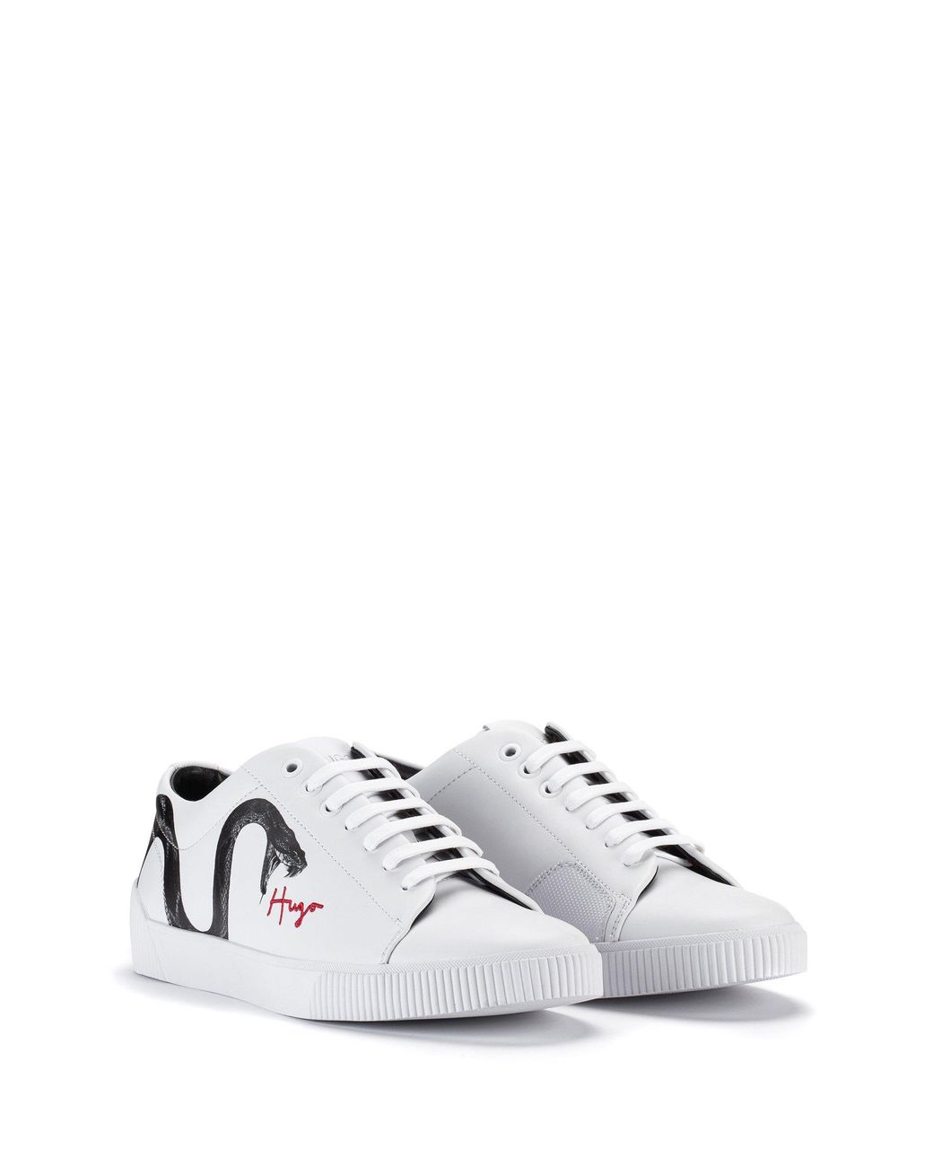 Leather Trainers With Snake Artwork 
