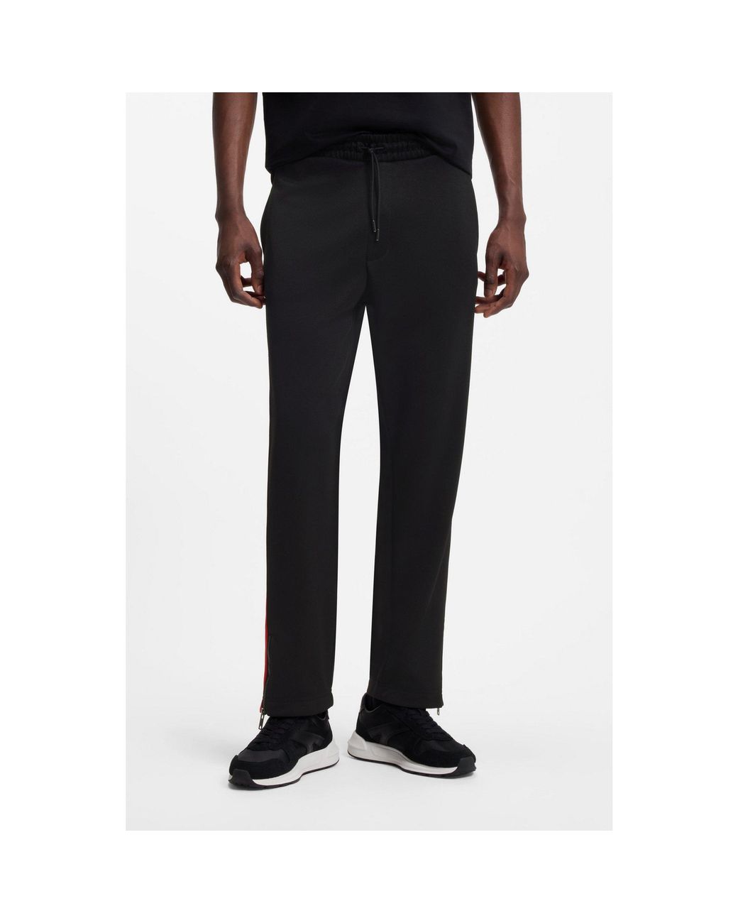 HUGO Black Relaxed-Fit Tracksuit Bottoms With Logo Tape for men