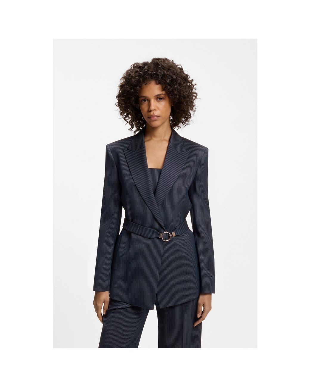 HUGO Blue Regular-Fit Blazer With Buckled Belt