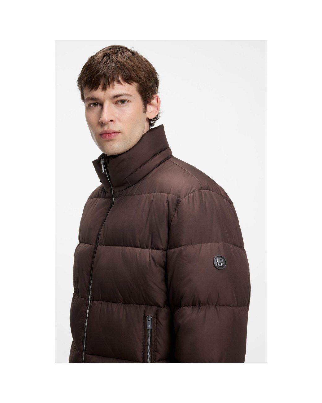 Boss Brown Water-Repellent Puffer Jacket With Adjustable Hood for men
