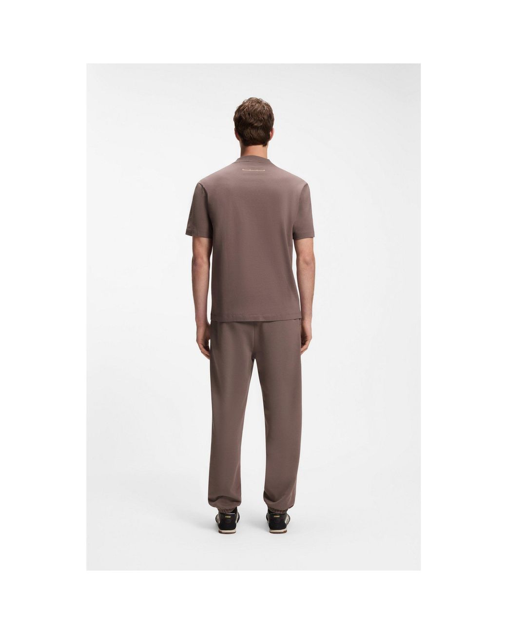 HUGO Brown Relaxed-Fit T-Shirt With Zigzag Stitching Detail for men