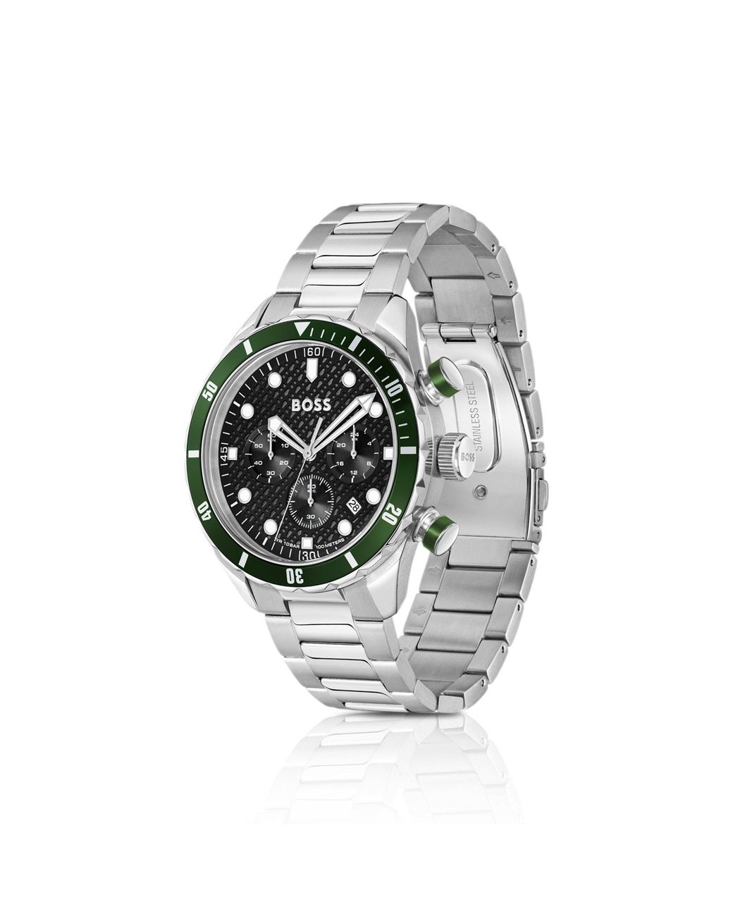 Boss Multicolor Chronomatix Stainless-Steel Watch With Monogram-Textured Dial for men