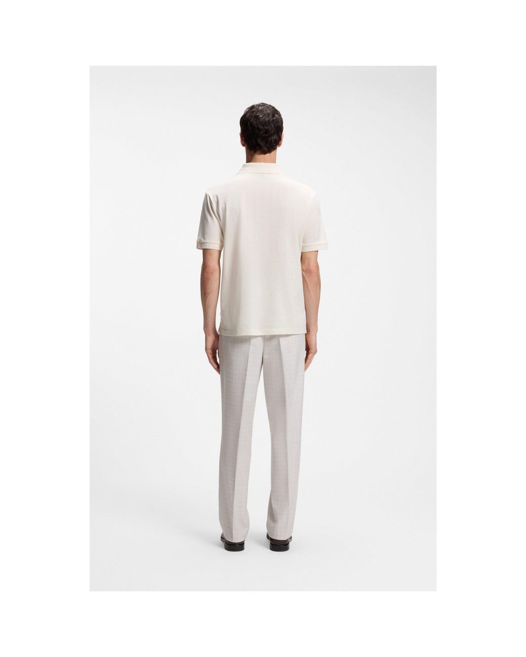 Boss White Cotton-Jacquard Polo Shirt With Johnny Collar for men