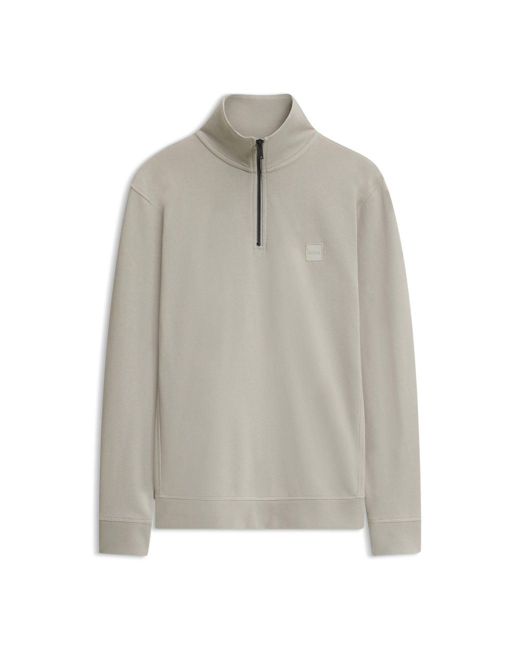 Boss Gray Cotton-Terry Sweatshirt With Zip Collar for men