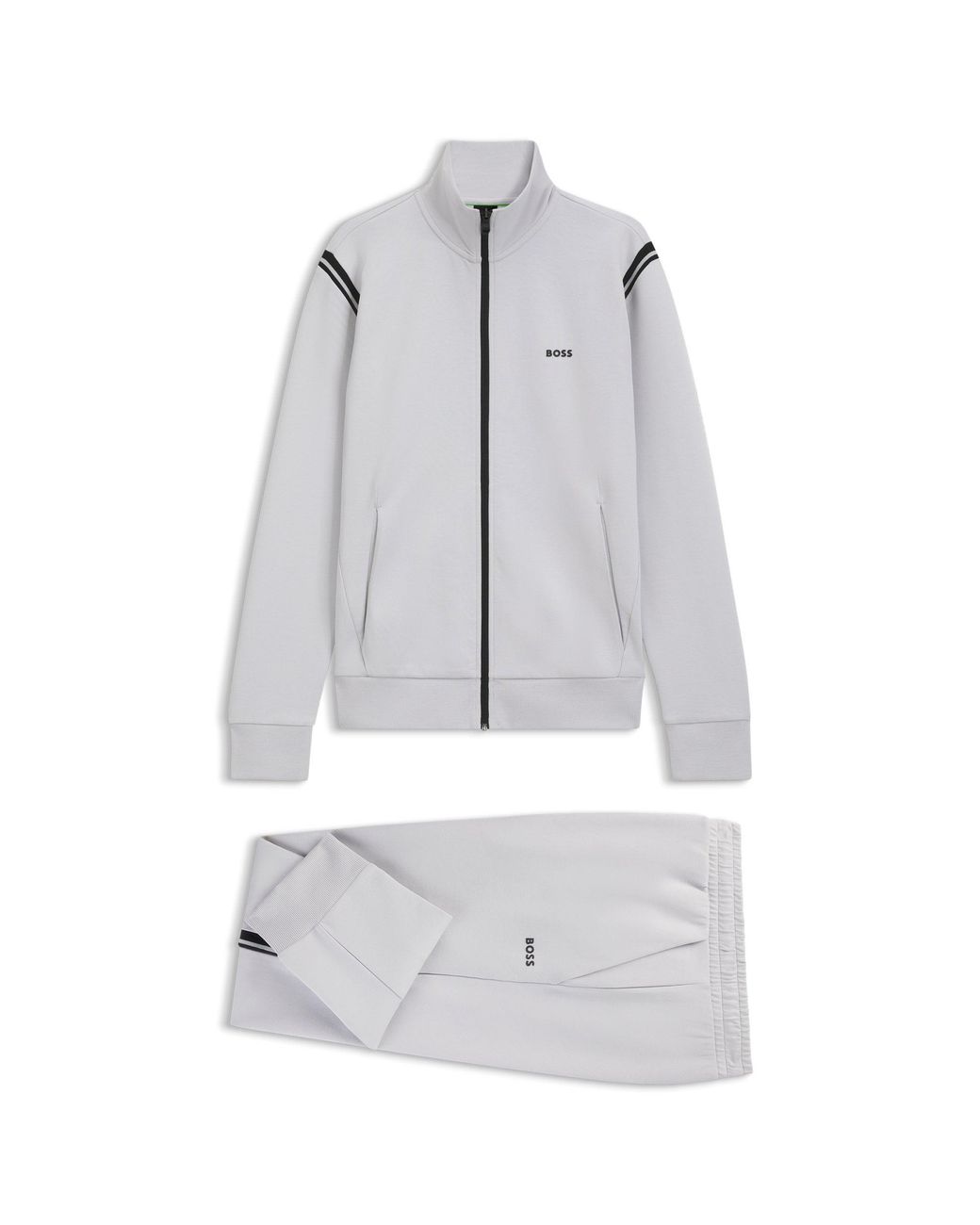 Boss White Stretch-Cotton Regular-Fit Tracksuit Set With Stripe Inserts for men