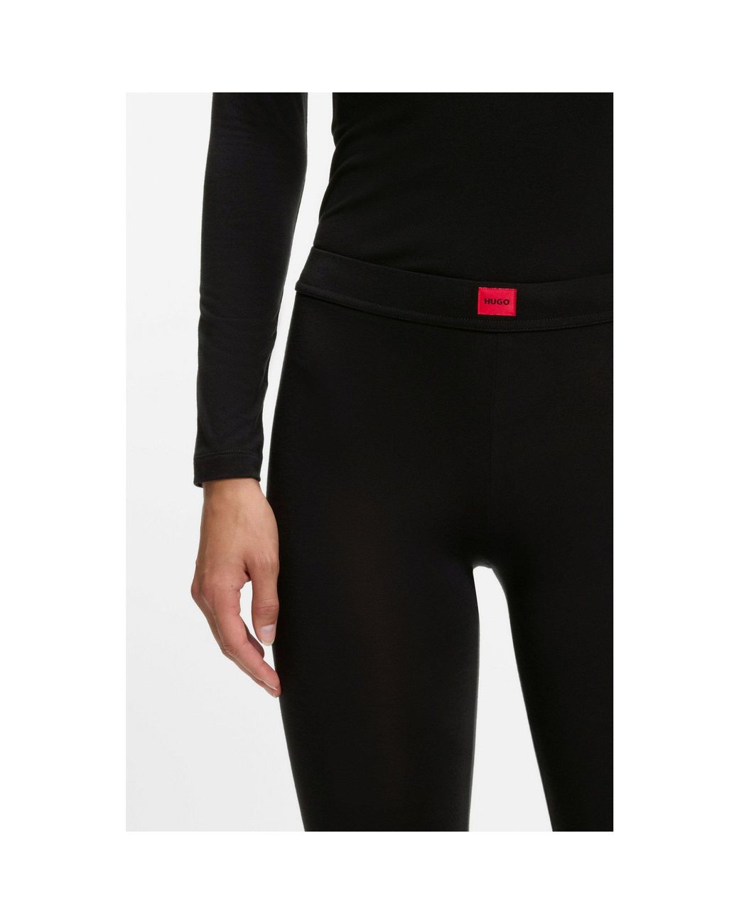 HUGO Black Slim-Fit Leggings With Woven Logo Label