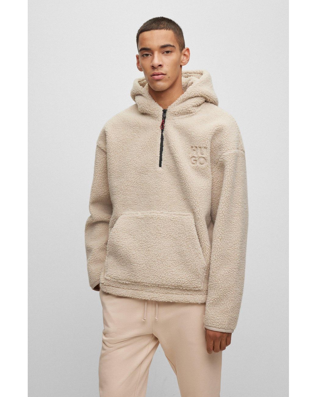 Beige fleece hoodie sale