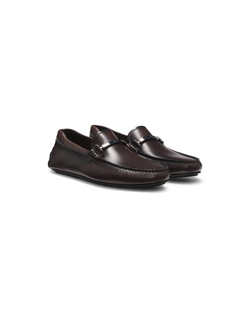Boss Black Nappa-Leather Driver Shoes With Branded Hardware for men