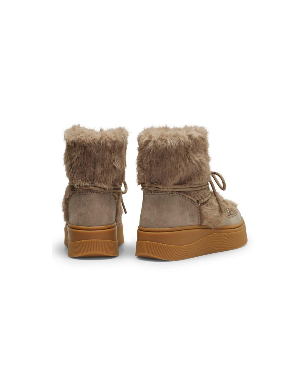 HUGO Brown Platform Boots With Faux-Fur Uppers