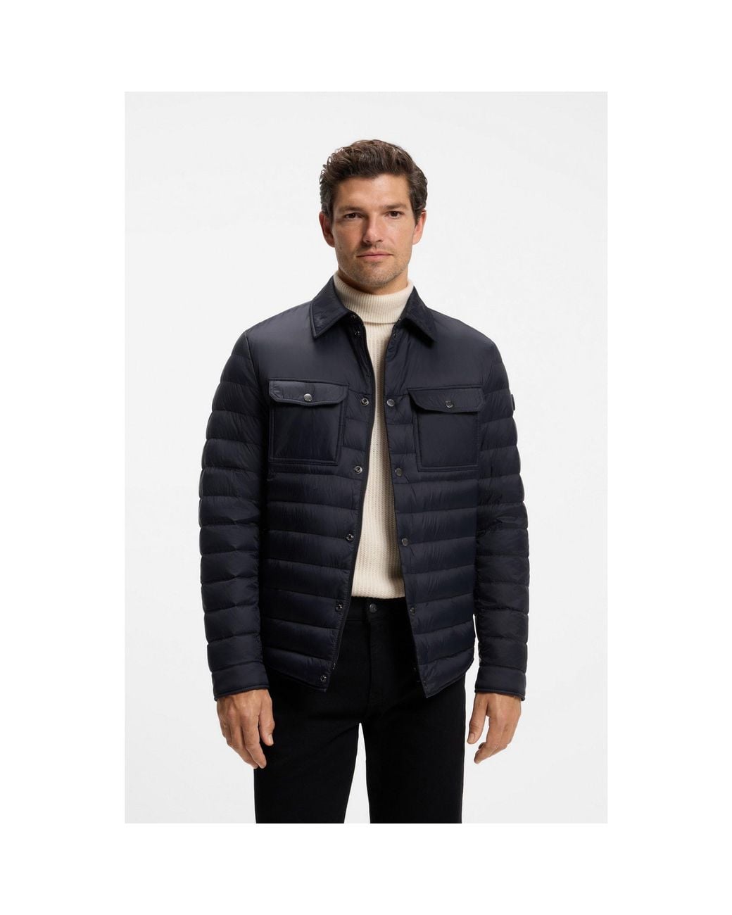Boss Blue Quilted Down Jacket for men