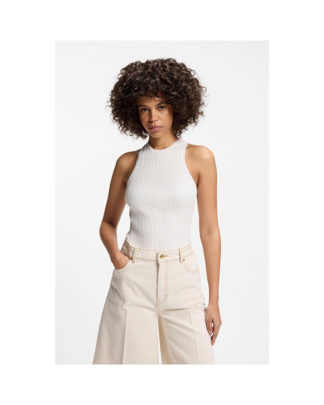 HUGO White Sleeveless Racer-Back Top