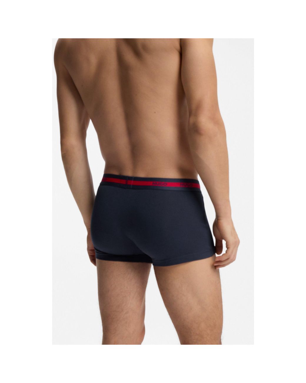 HUGO Blue Three-Pack Of Stretch-Cotton Trunks With Logo Waistbands for men
