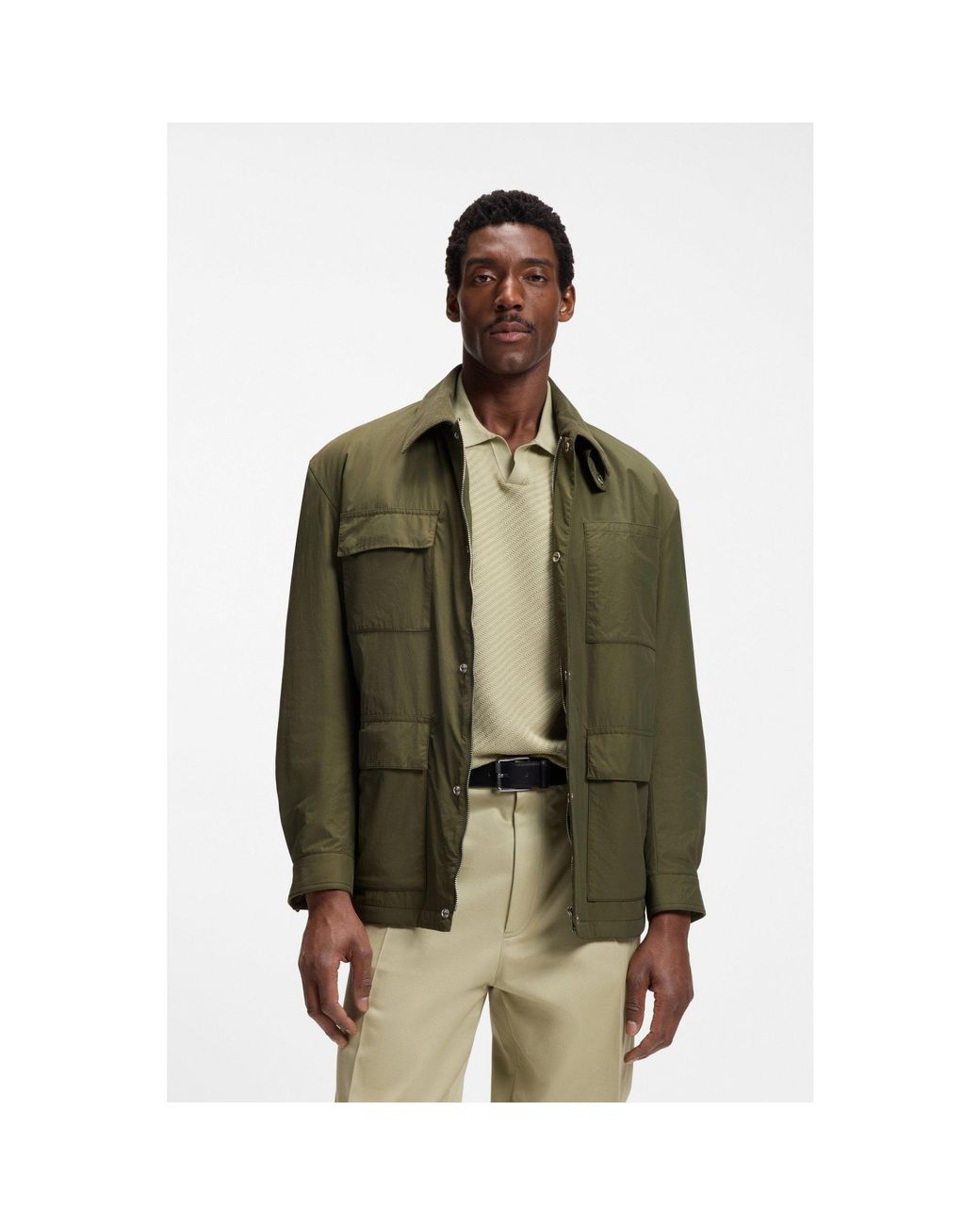 Boss Green Water-Repellent Field Jacket With Checked Lining for men