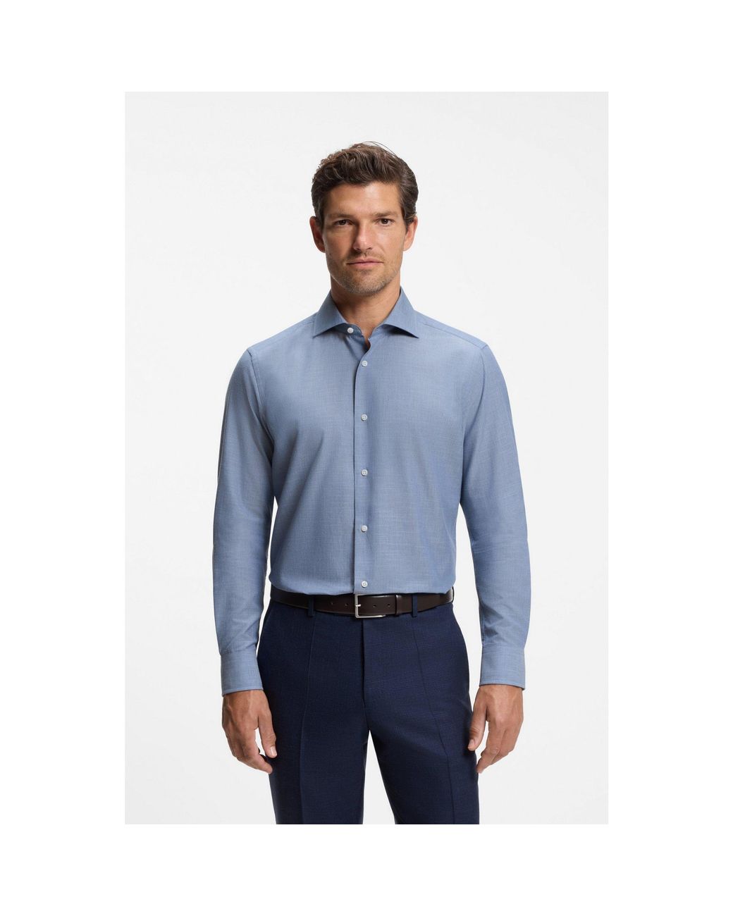 Boss Blue Regular-Fit Cotton-Cashmere Shirt for men