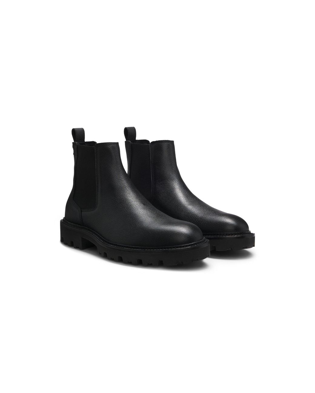 Boss Black Grained Leather Boots With Elasticated Side Panels for men