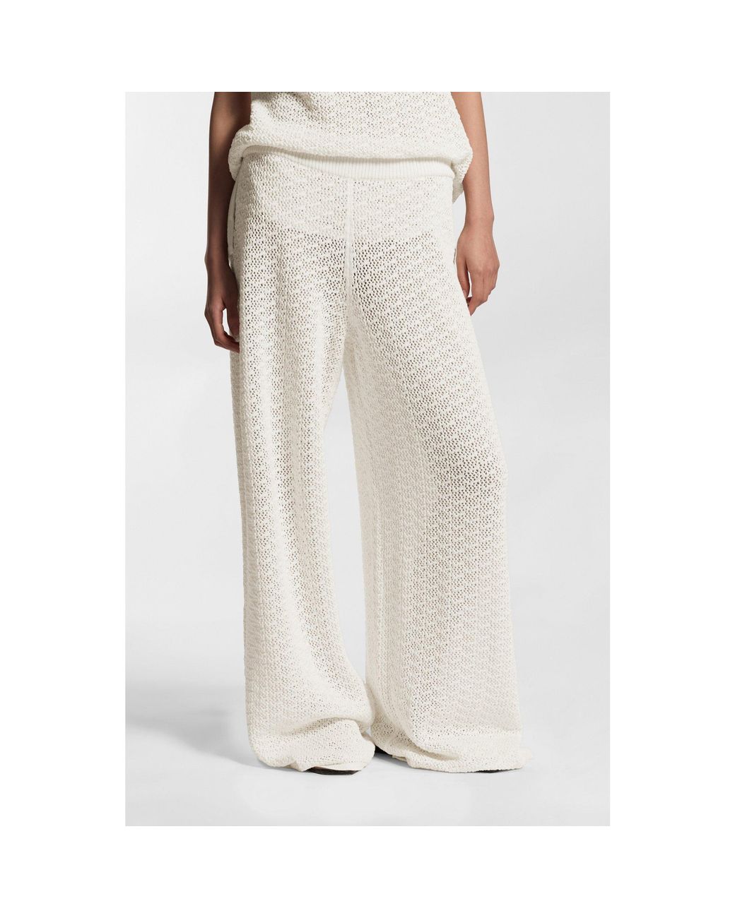 Boss White Cotton Trousers With Micro-Lace Structure