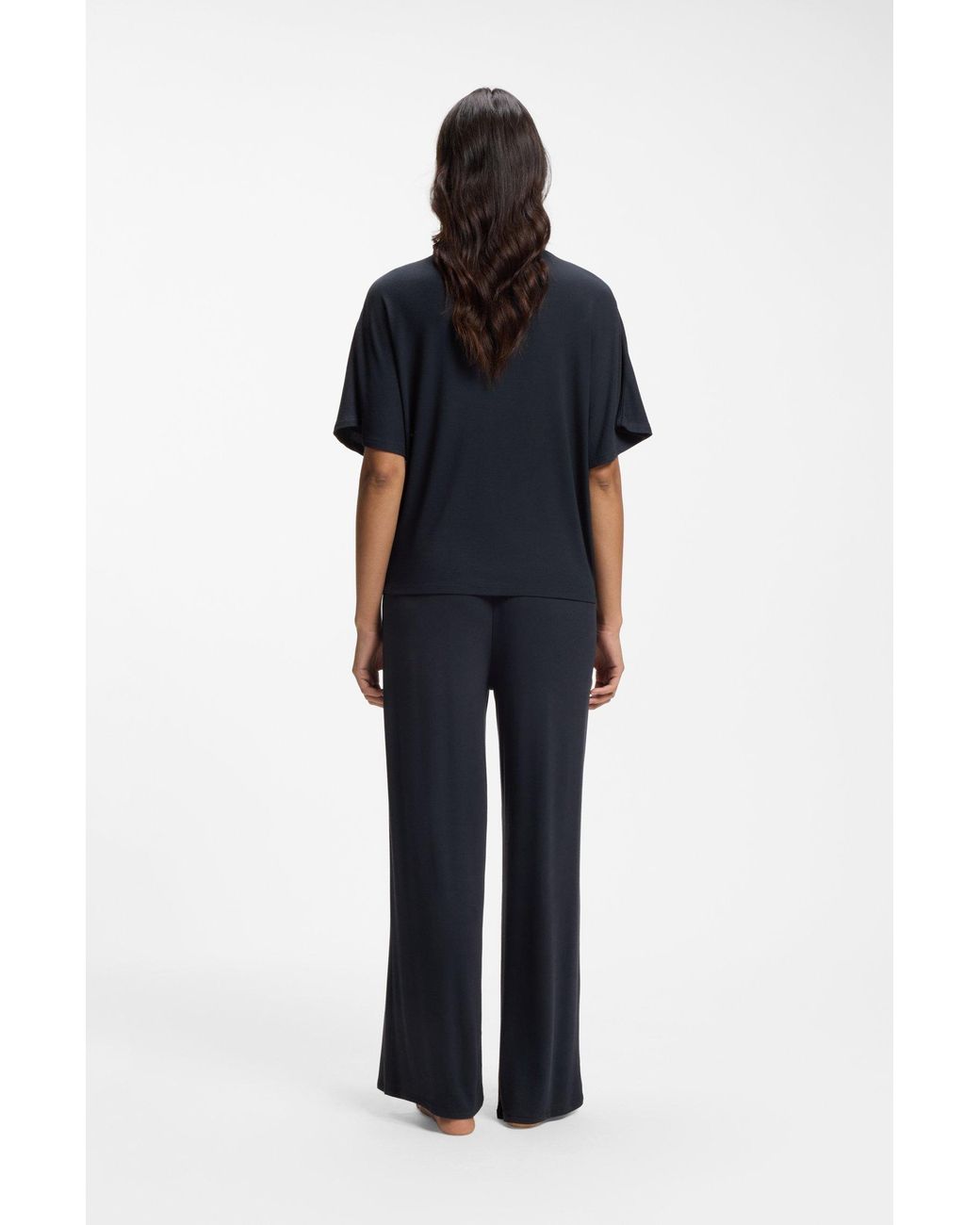 Boss Pyjamatop Van Geribde Jersey Met Double B-Monogram in het Blue