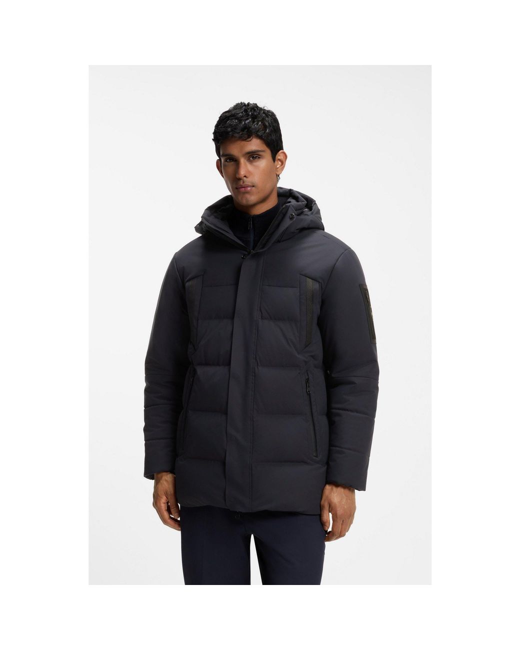 Boss Blue Water-Repellent Parka Jacket With Down Filling for men