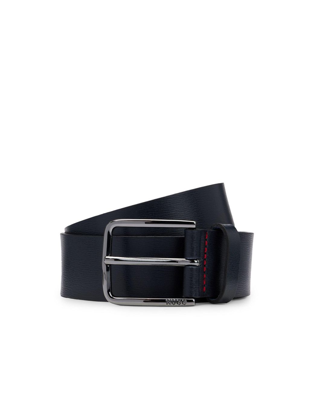 HUGO Black Italian-Leather Belt for men