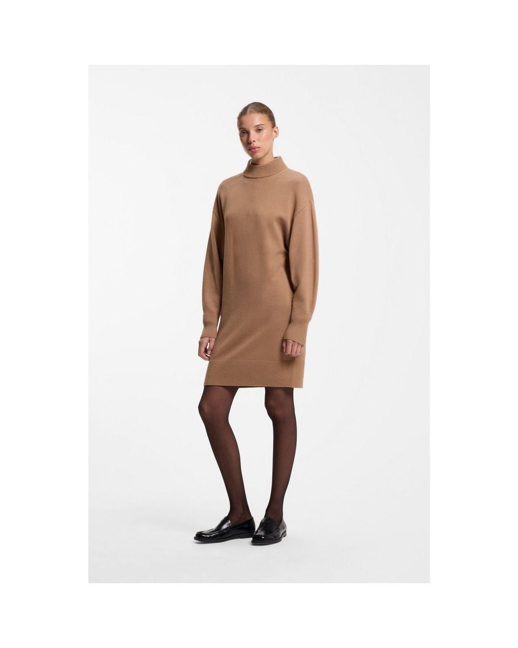 HUGO Natural Oversized-Fit Knitted Dress With Mock Neckline
