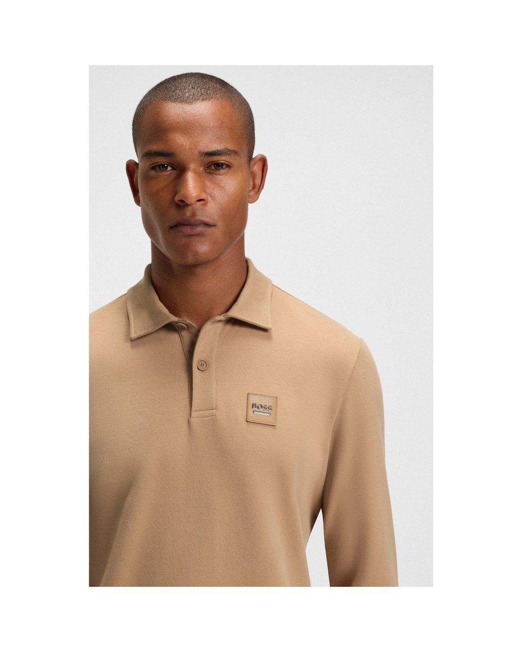 Boss Natural Equestrian Stretch-Cotton Knit Polo With Logo Patch for men