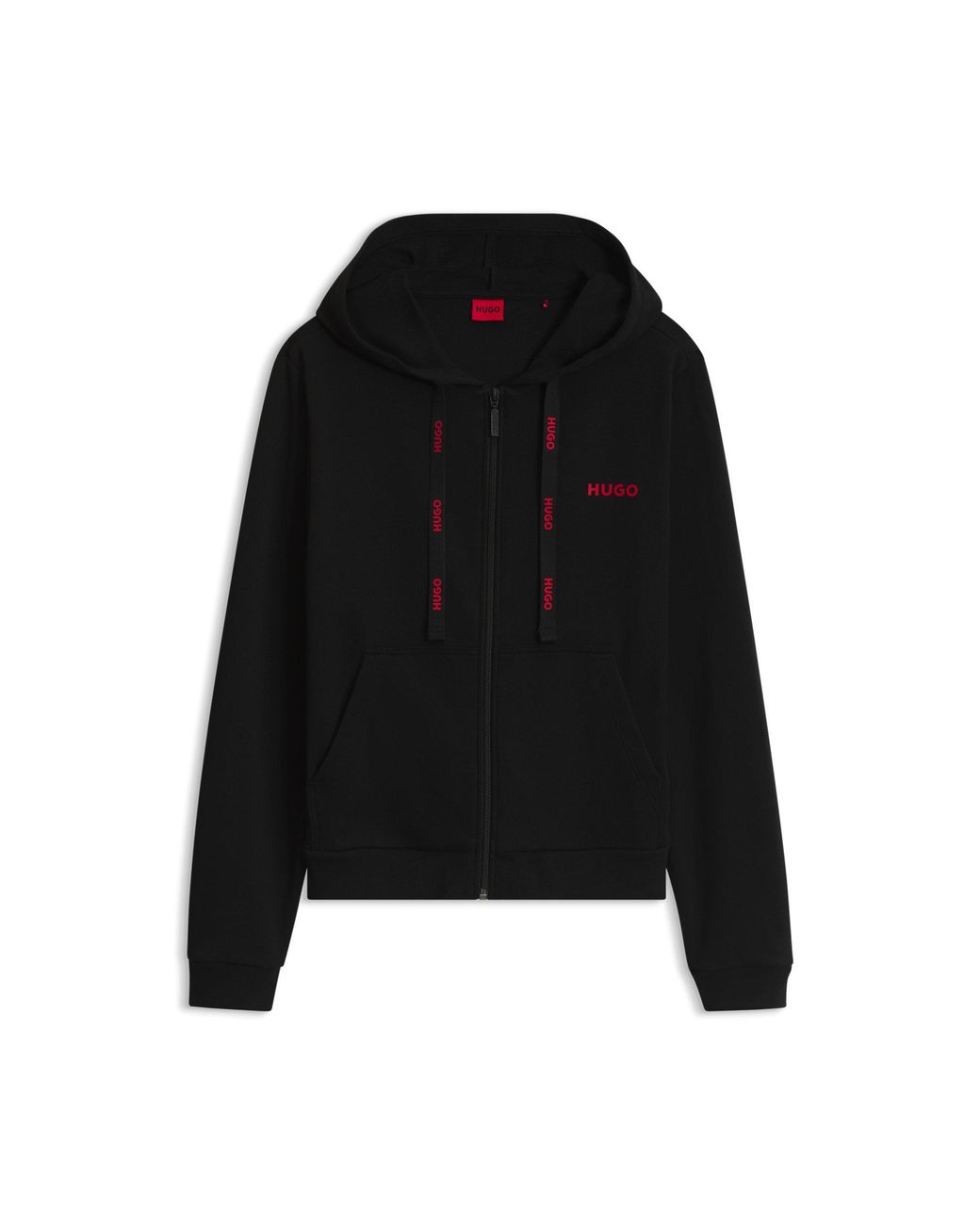 HUGO Black Cotton-Blend Zip-Up Hoodie