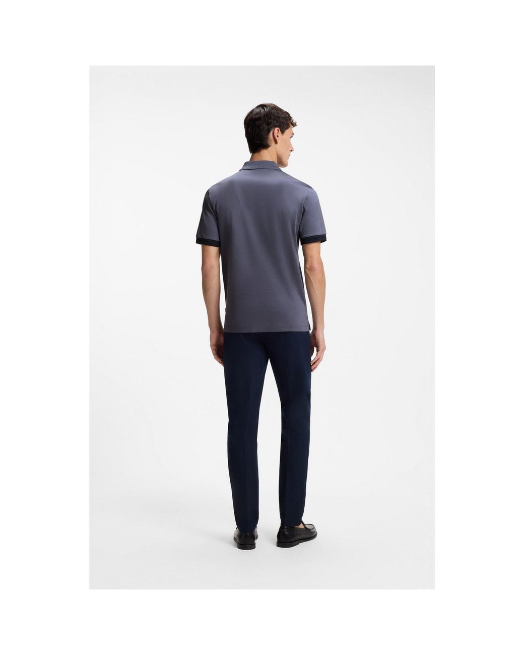 Boss Blue Mercerised-Cotton Polo Shirt With Striped Trims for men