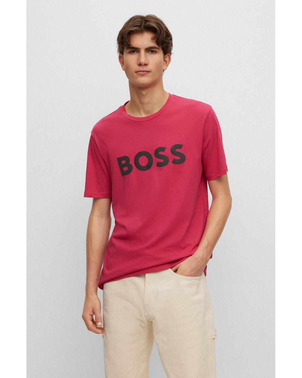 BOSS - Cotton-jersey T-shirt with rubber-print logo