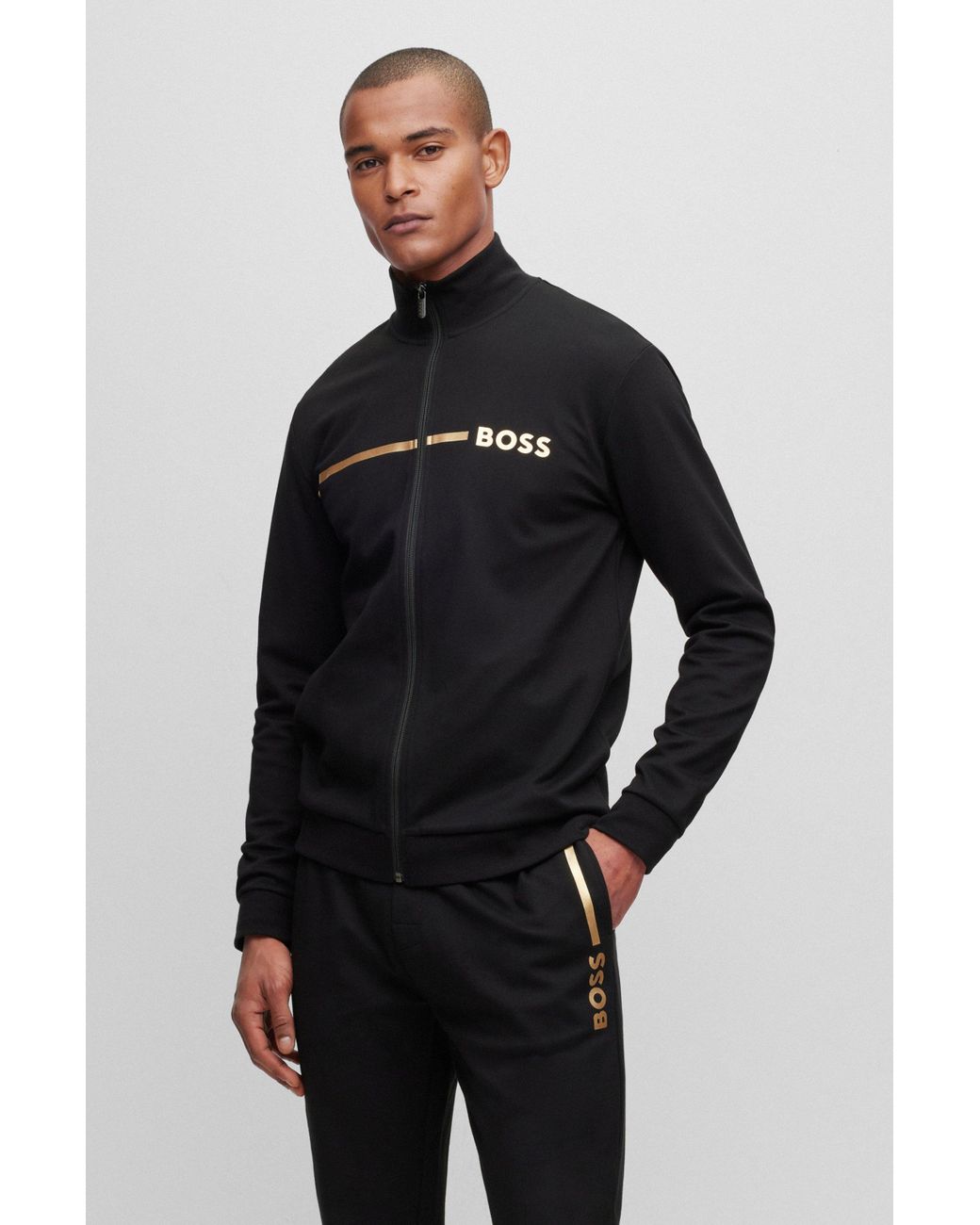 BOSS by HUGO BOSS Cotton blend Loungewear Jacket With Stripe And