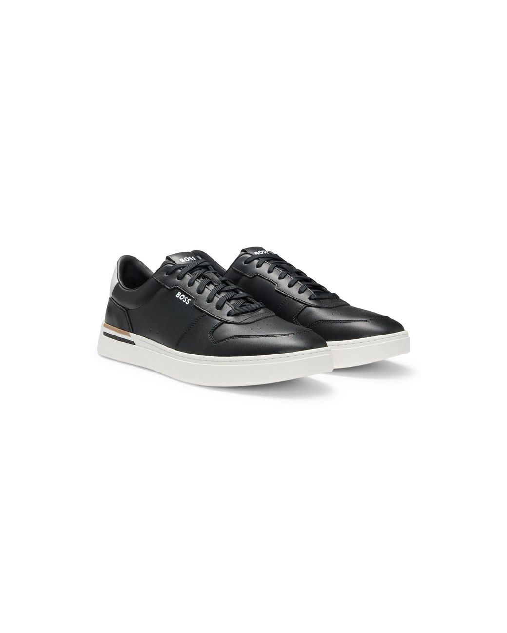 Boss Black Leather Trainers With Contrast Logos for men