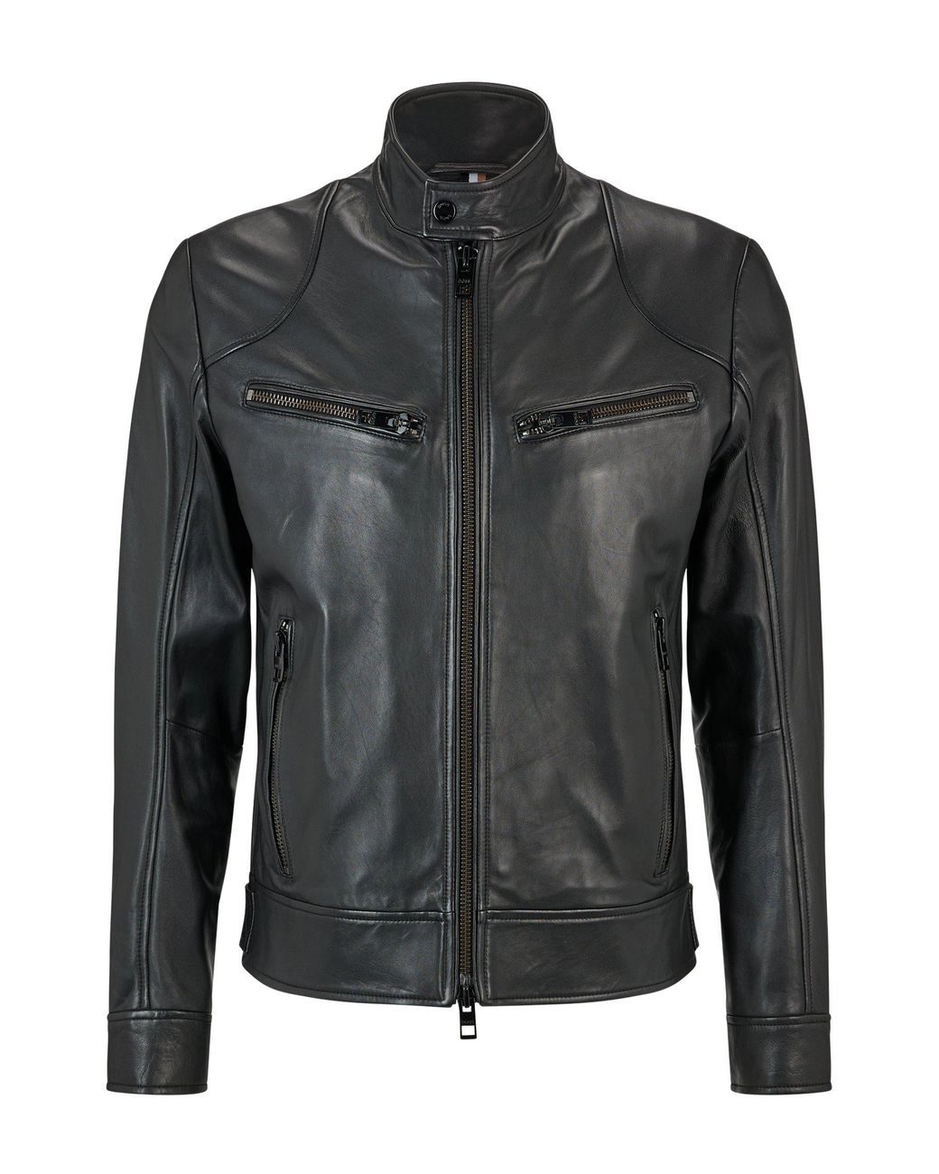 BOSS by HUGO BOSS Leather Biker Jacket With Chunky Zips in Black for ...