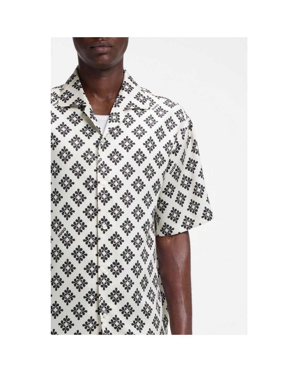 HUGO Black Oversized-Fit Shirt With Statement Print for men