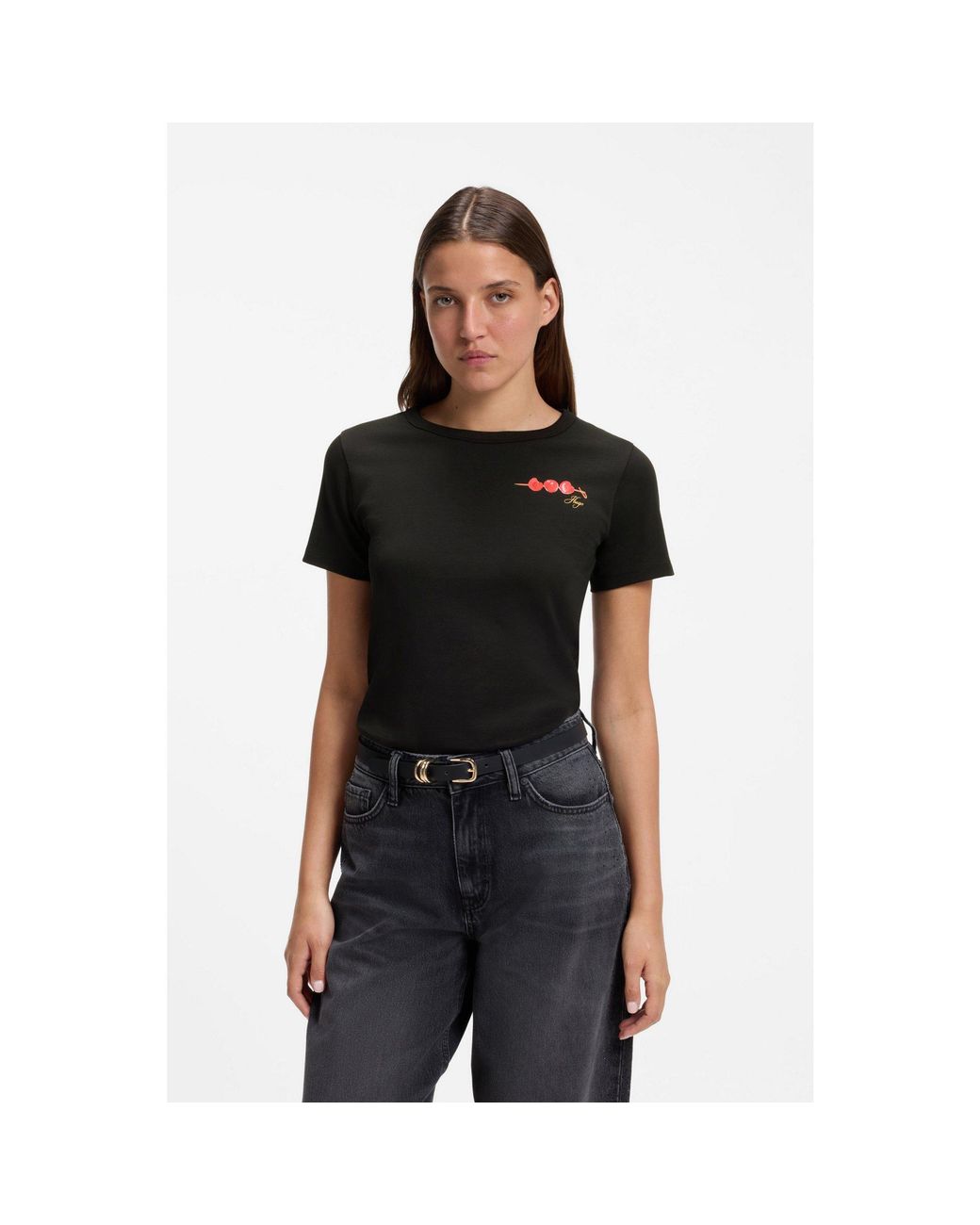 HUGO Black Cotton-Jersey T-Shirt With Logo Artwork