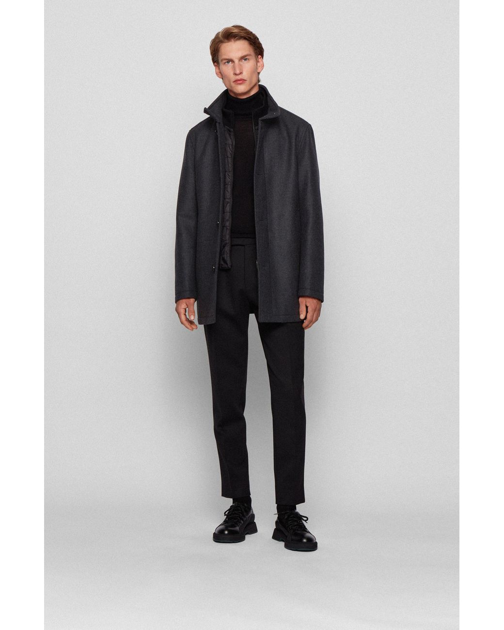 BOSS by HUGO BOSS Funnel-neck Automobile Coat In Wool-blend Twill- Light  Grey Men's Casual Jackets Size 48r in Gray for Men | Lyst