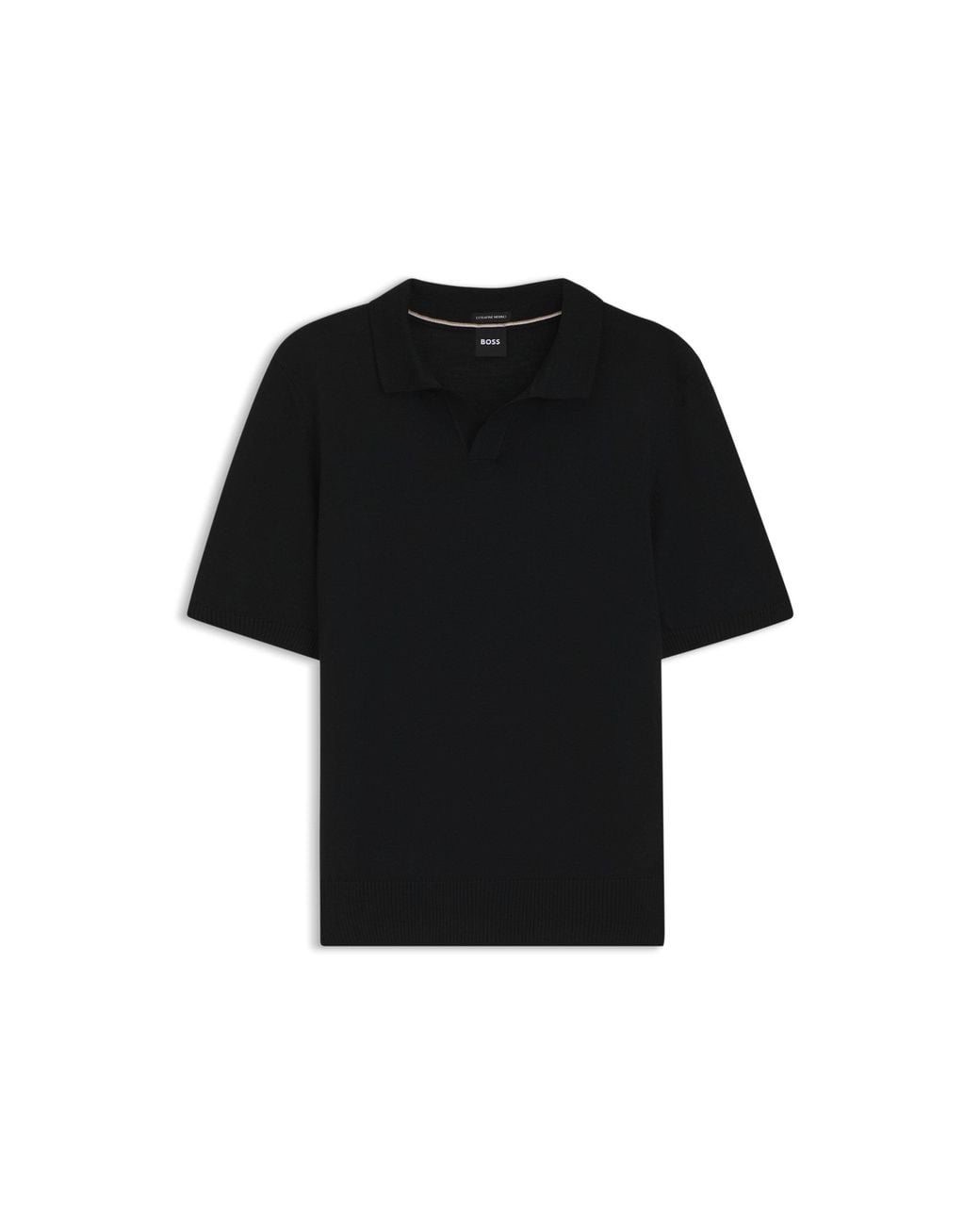 Boss Black Merino-Wool Knit Polo With Johnny Collar for men
